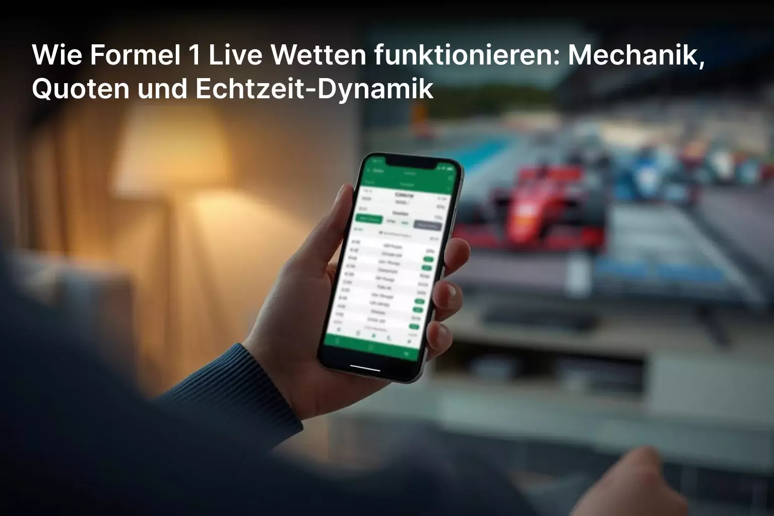 Zuschauer verfolgt Formel-1-Rennen auf Smartphone mit Echtzeit-Quoten