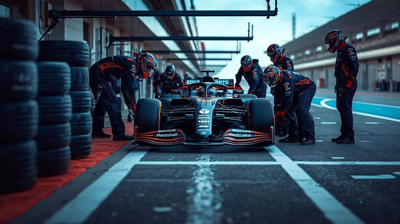 Formel-1-Boxenstopp mit Reifenwechsel während eines Grand Prix