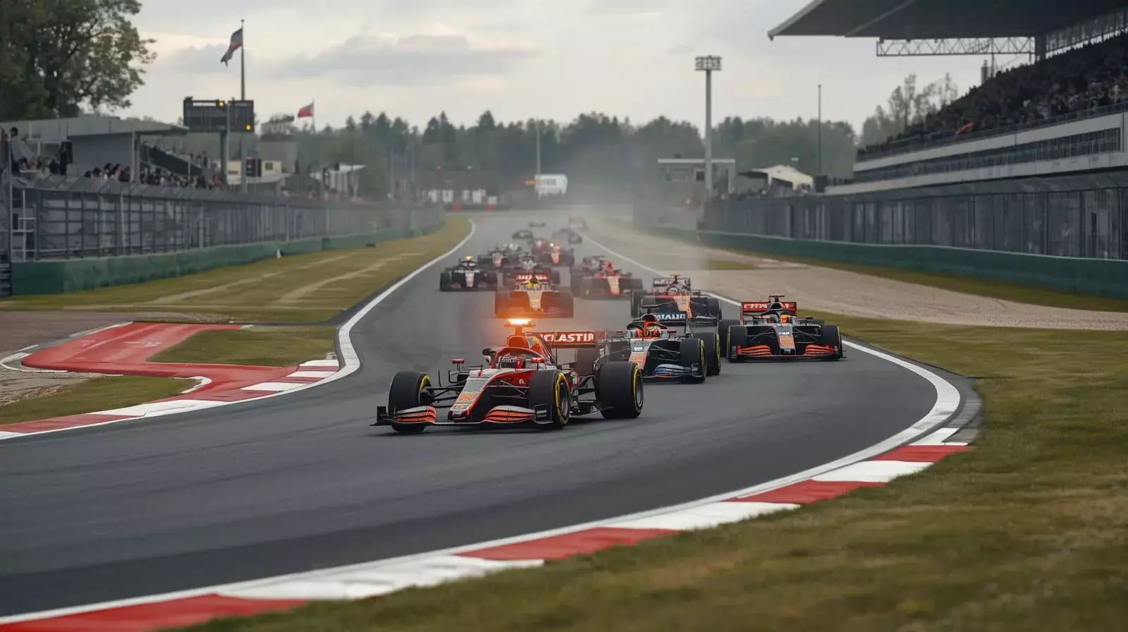 Formel-1-Safety-Car auf der Rennstrecke mit nachfolgendem Fahrerfeld